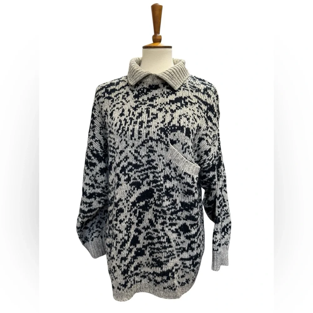 French Connection Patterned Crew Neck Sweater with Collar #145